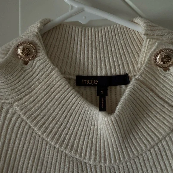 Maje Cream Turtleneck Sweater with Button Accents
